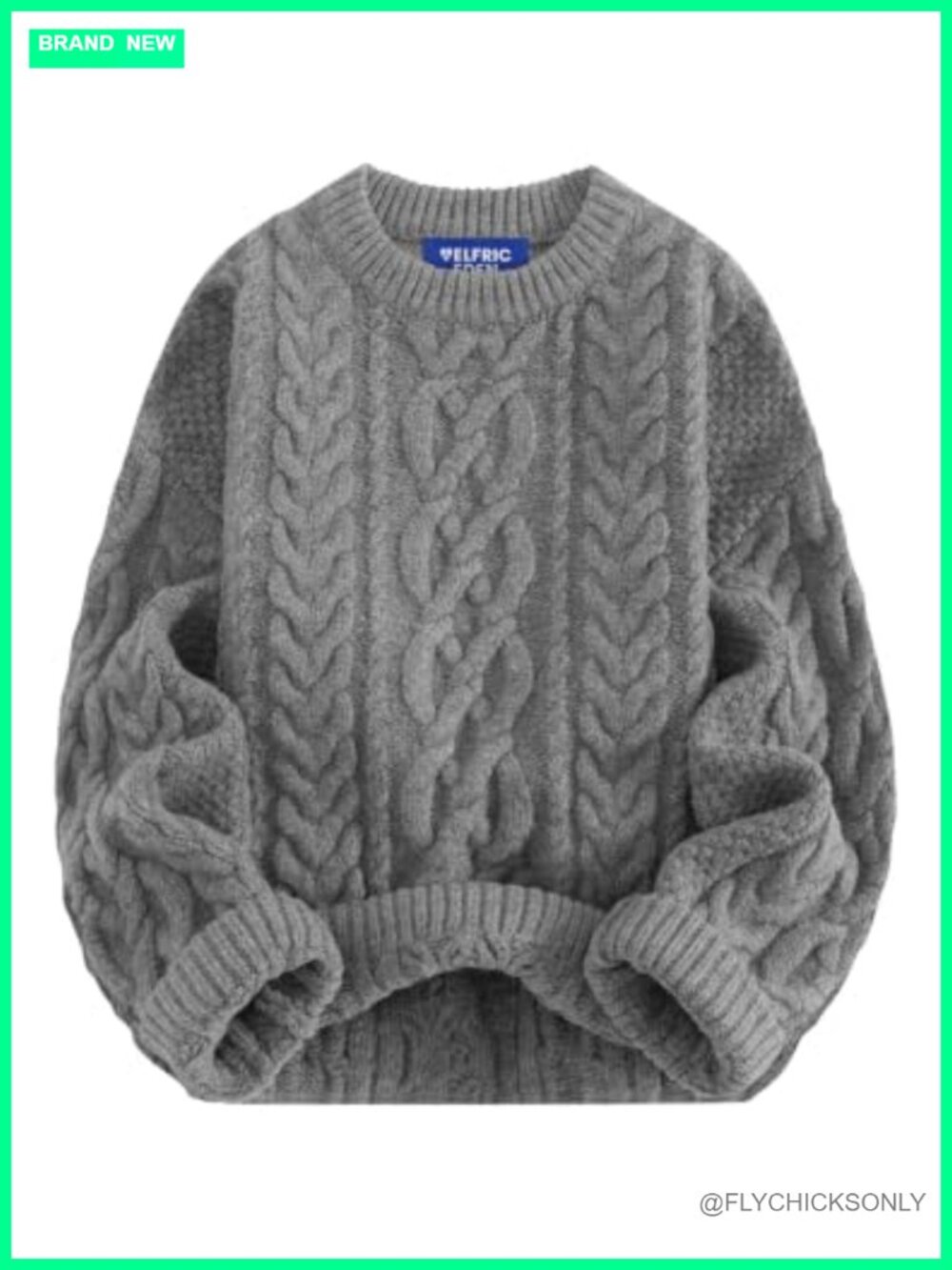 Oversized Chunky Cable Knit Crew Neck Pullover Sweater